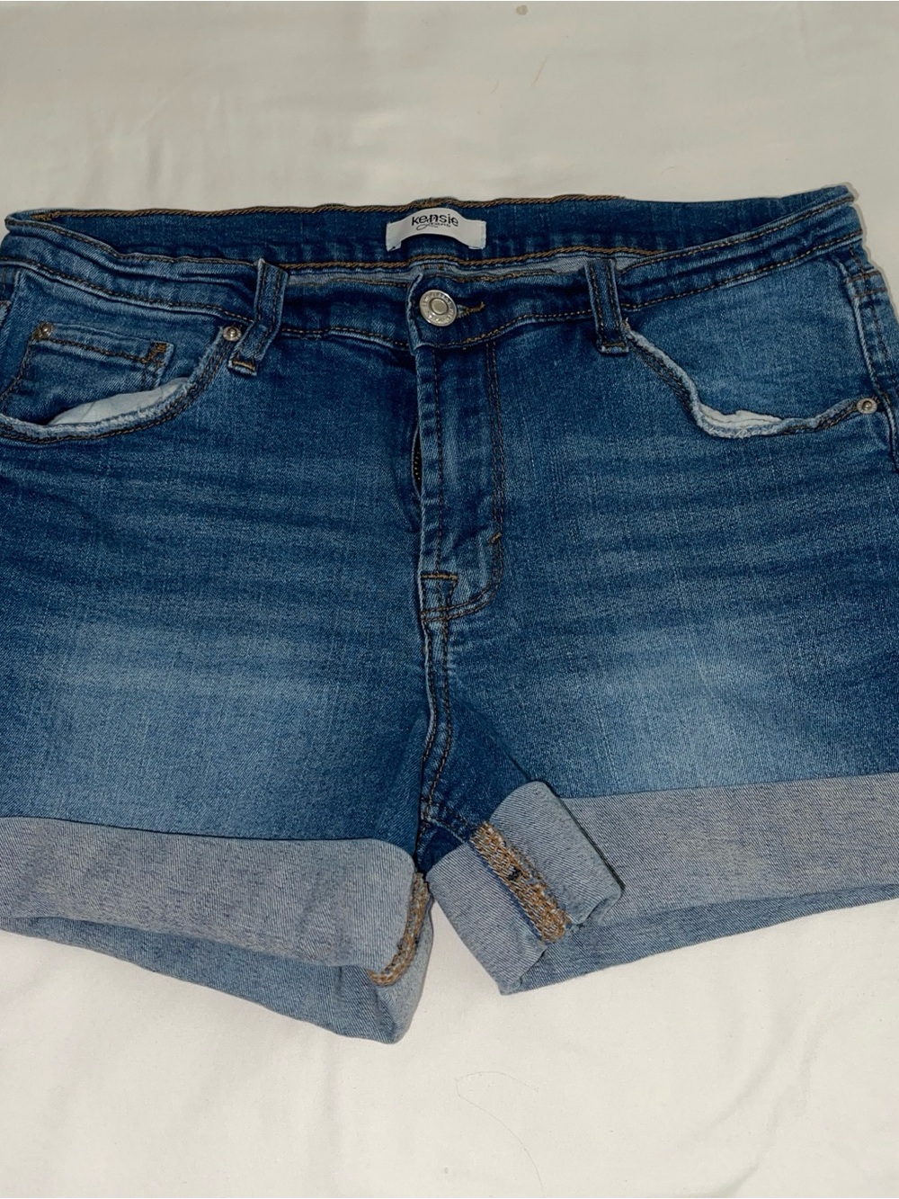 Kensie Rolled Hem Mid-Blue Denim Shorts Sz 4 SKU: 0825-26